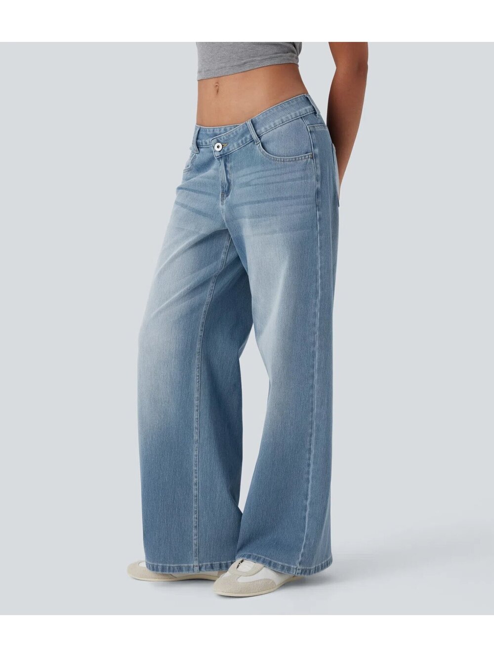 HALARA Asymmetric Low Rise Zipper Pockets Baggy Wide Leg Jeans Size [M Reg]